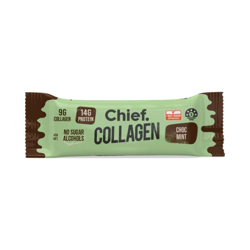 Choc Coated Collagen Protein Bar Choc Mint 45g by CHIEF NUTRITION