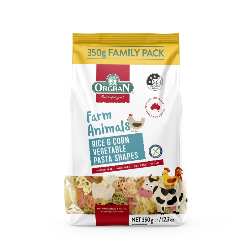 Farm Animals Rice & Corn Pasta Shapes 350g by ORGRAN