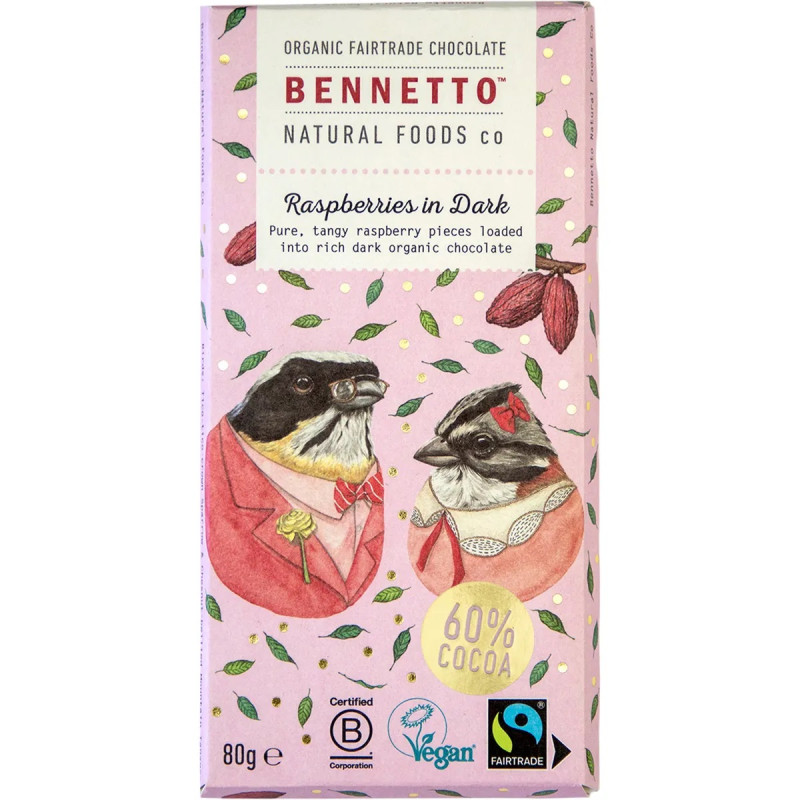 Raspberry Organic Fairtrade Dark Chocolate 80g by BENNETTO