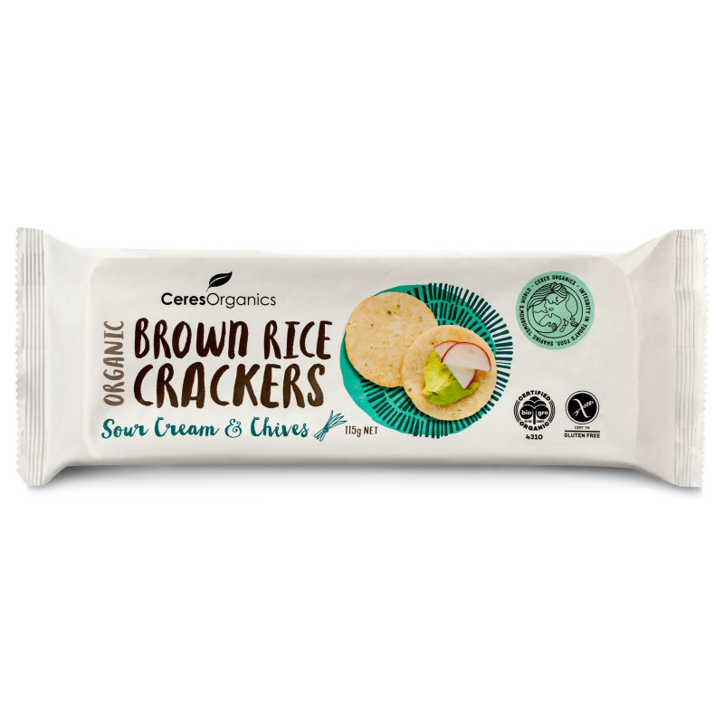 Brown Rice Crackers Sour Cream & Chives 115g by CERES ORGANICS