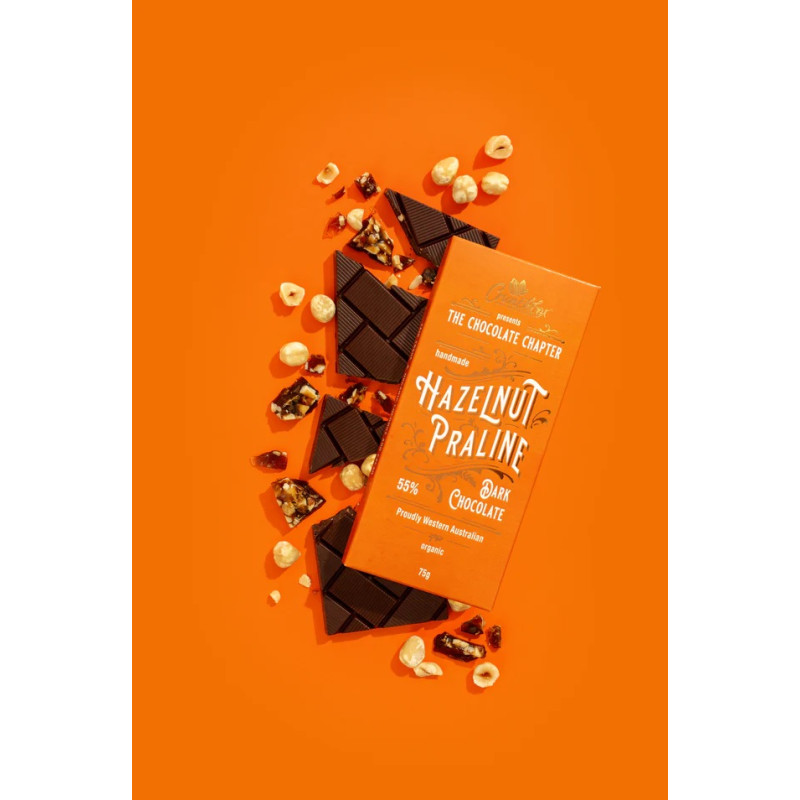 Hazelnut Praline 55% Dark Chocolate 75g by CRUNCHBOX