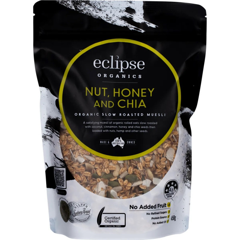 Nut, Honey & Chia Slow Roasted Muesli 450g by ECLIPSE ORGANICS