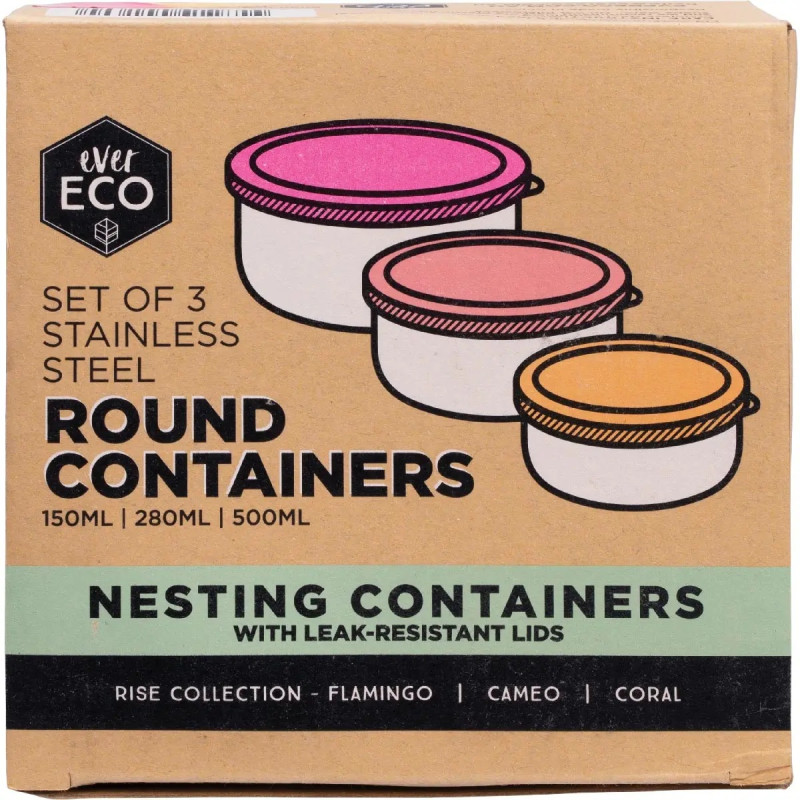 Stainless Steel Round Containers (Set of 3) Rise by EVER ECO