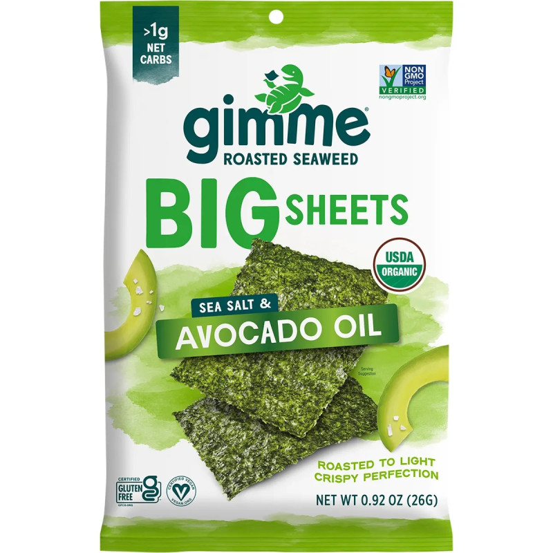 Roasted Seaweed Big Sheets Sea Salt & Avocado Oil 26g by GIMME