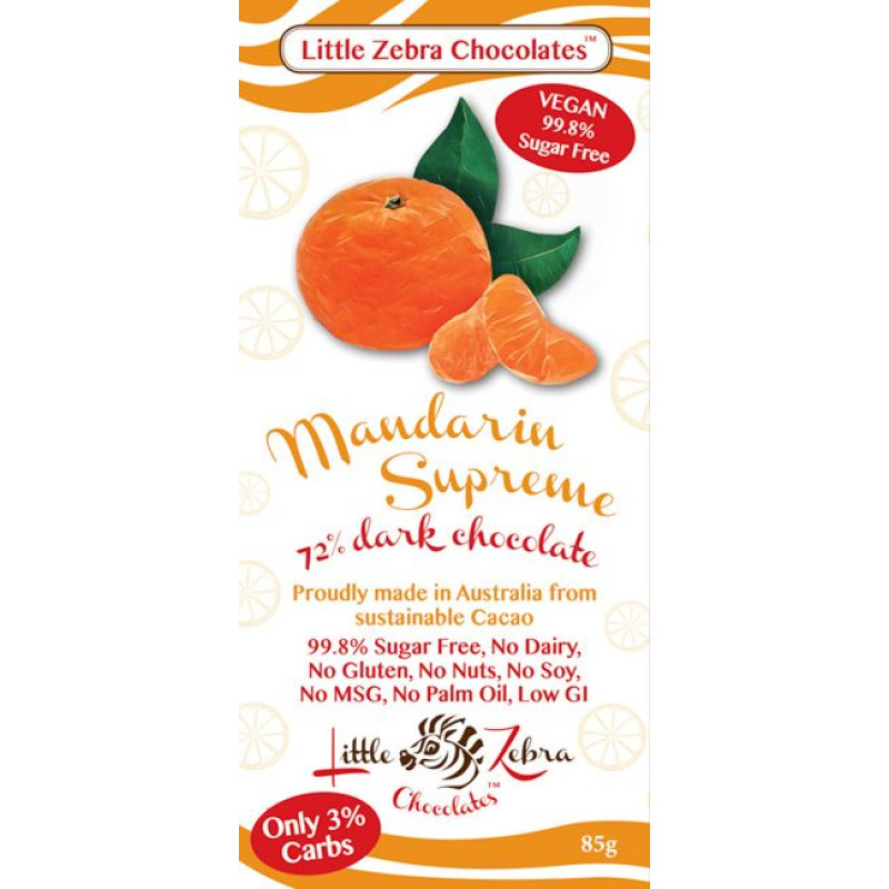 Mandarin Supreme Dark Chocolate 85g by LITTLE ZEBRA CHOCOLATES