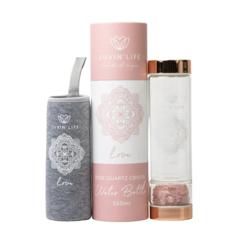 Rose Quartz Crystal Love Water Bottle 550ml by LUVIN LIFE