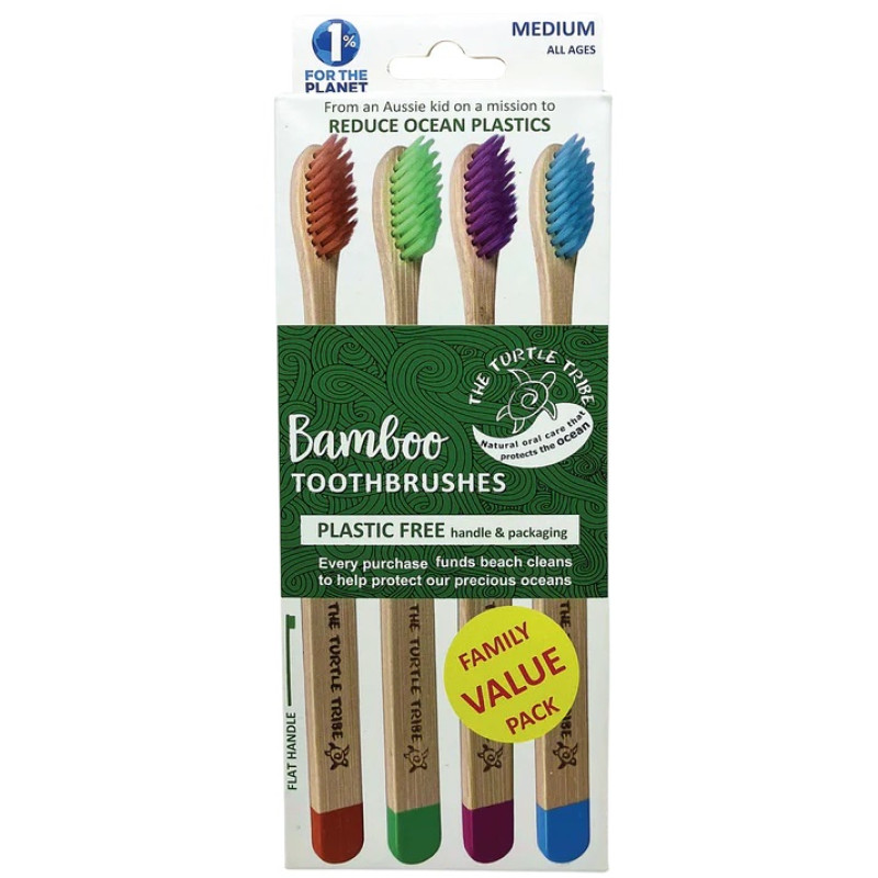 Bamboo Premium Toothbrush Medium (4pk) by THE TURTLE TRIBE