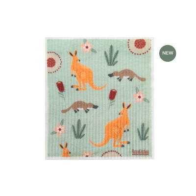 100% Compostable Dishcloth - Kangaroos by RETRO KITCHEN