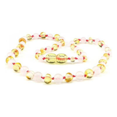 Baby Necklace - Rose Quartz & Lemon Amber by BALTIC BABIES