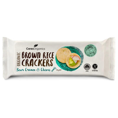 Brown Rice Crackers Sour Cream & Chives 115g by CERES ORGANICS