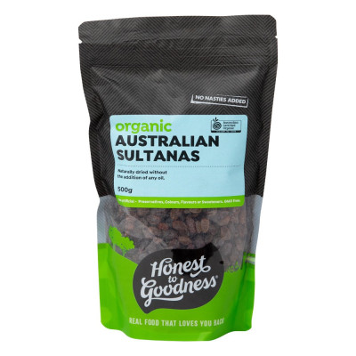 Organic Australian Sultanas 500g by HONEST TO GOODNESS