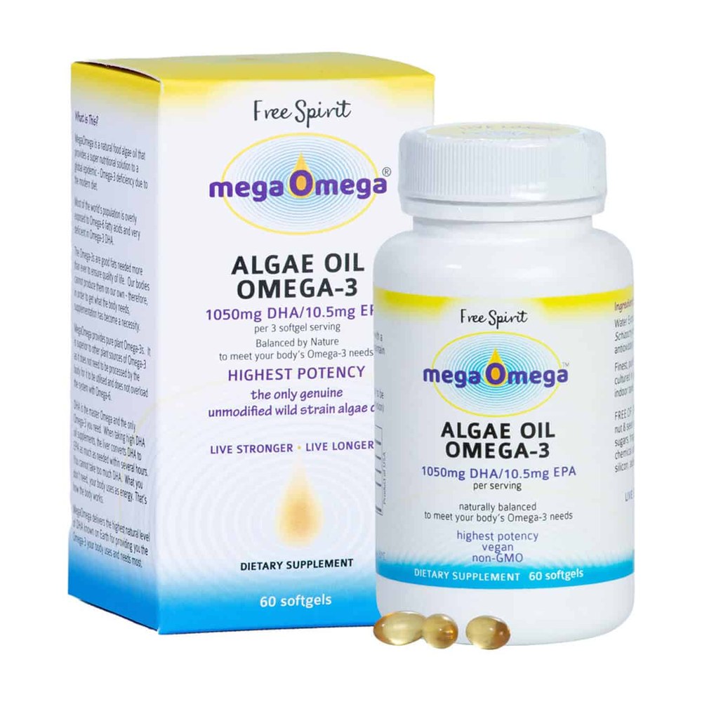 Mega Omega Algae Oil Omega 3 DHA Capsules, 60